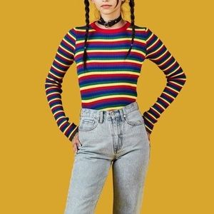 UNIF rainbow bobo ribbed long sleeve top